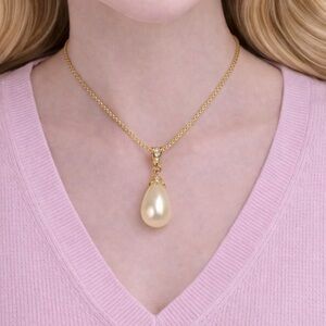 Gold Filled Pendant Necklace 15" Teardrop Pearl Charm Bridgerton Regency Vintage